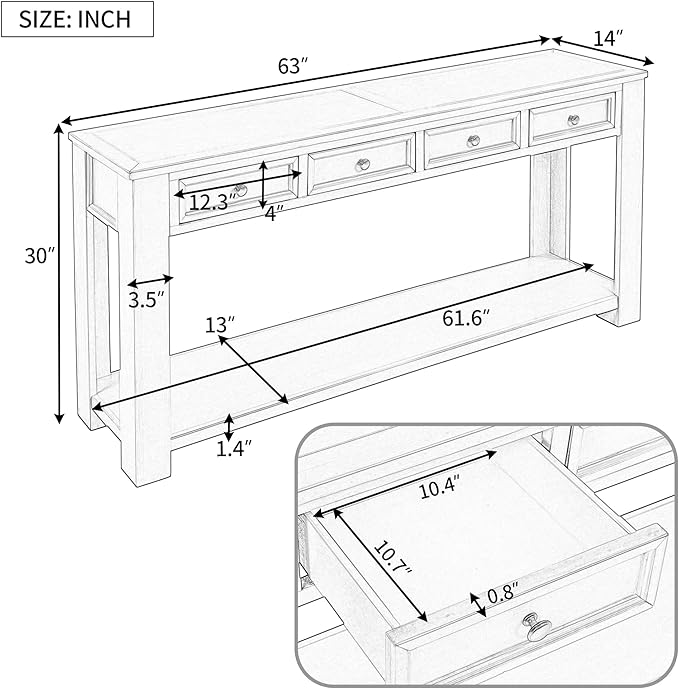 LKTART Solid Wood Console Table, Long Sofa Table Entryway Table - Image 3