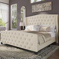 BRELTAM Upholstered Queen Size Bed Frame Velvet Beige Tufted Platform Bed Frame by Breltam
