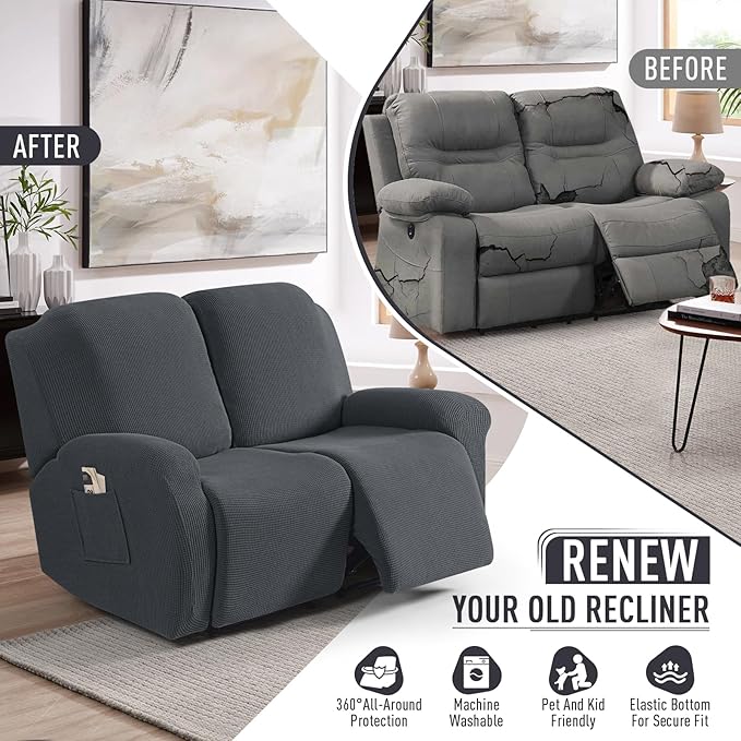TAOCOCO Recliner Loveseat Slipcover, 6 Pieces Dual Recliner Sofa Covers - Image 5