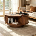 Round Lift Top Coffee Table, Mid Century Modern Fluted Circle Coffee Table by Unknown
