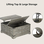 Furnideco 35.5''W Square Coffee Table Farmhouse Lift top Coffee Table - Image 7