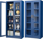 Polup Curio Cabinets with Glass Doors, Tall Bookcase with Adjustable Shelves by POLUP