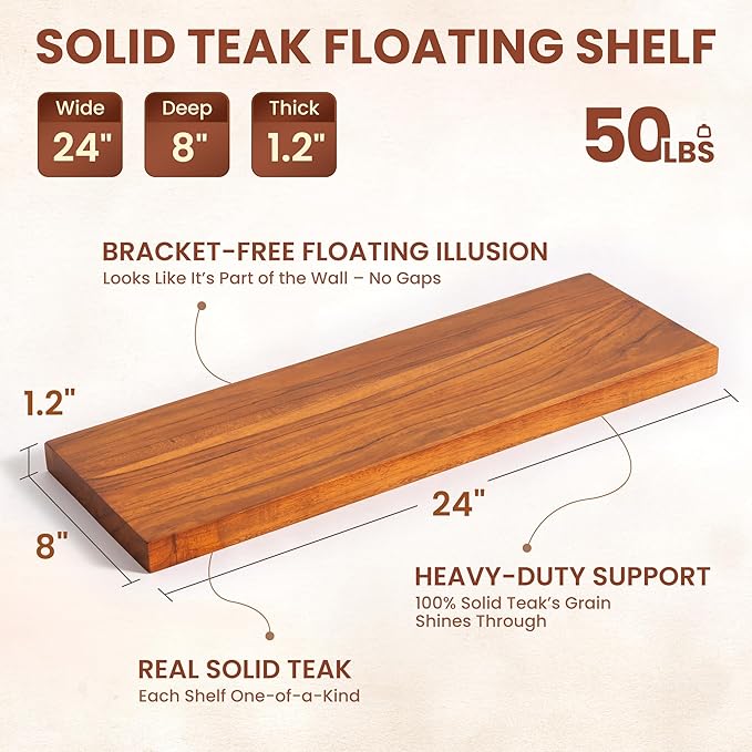 24 Inch Teak Floating Shelves Set of 2 - Image 3