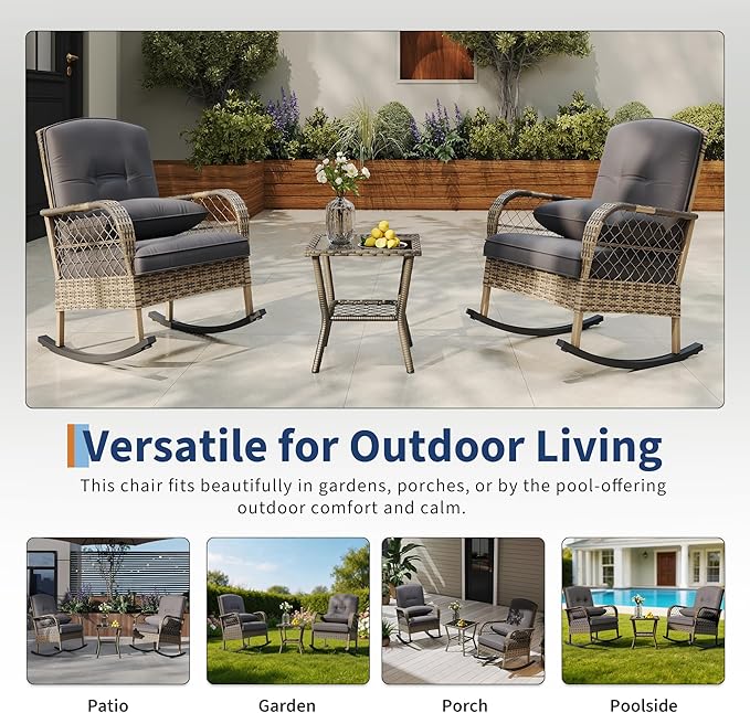Outdoor Wicker Rocking Chair, Patio Rattan Rocker Chair - Image 6