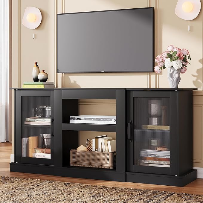 WLIVE Farmhouse TV Stand for 65 inch TV, Open Shelves TV Console for Living - Image 9