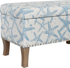 Linon Stephanie Cream and Light Blue Starfish Fully Upholstered Bench - Image 16