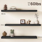 Black Floating Shelves 55Inch Long, 12 Inch Deep Floating Shelves - Image 3