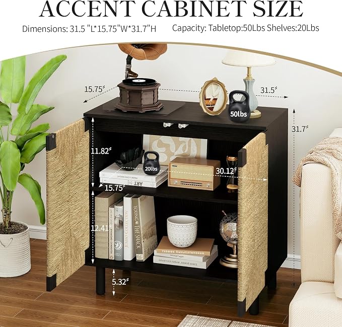 31.5" Black Accent Storage Cabinet, Modern Boho Sideboard - Image 4
