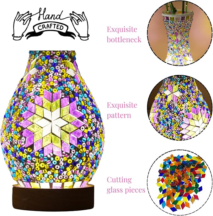 Turkish Mosaic Table Lamp, Moroccan Style Colorful Handmade Glass Vase - Image 5