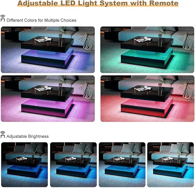 HedoAjim Black LED Coffee Table - Image 3