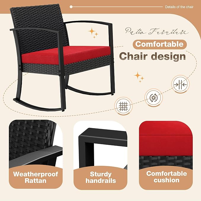 Greesum 3 Piece Patio Furniture Set, All-Weather Imitation Rattan Conversation - Image 3
