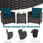 HAPPYGRILL 3 Pieces Patio Conversation Set, Outdoor Furniture Set PE Rattan - Image 4