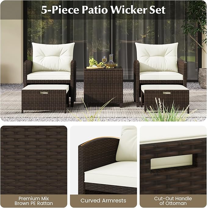 Tangkula 5 Pieces Patio Conversation Set, PE Wicker Outdoor Furniture Set - Image 8