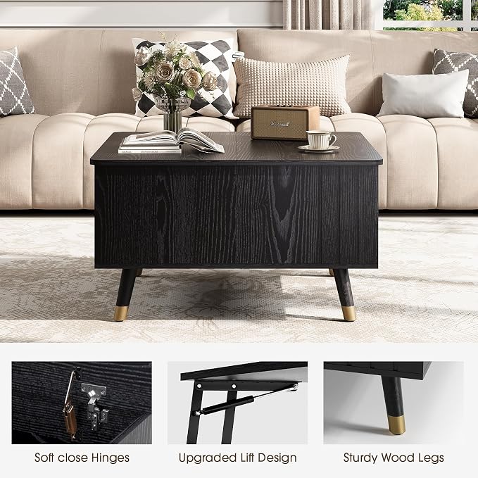 JOINICE Black Lift Top Coffee Table - Image 5