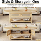 LVB Rattan Coffee Table, Boho Wood Living Room Table - Image 6