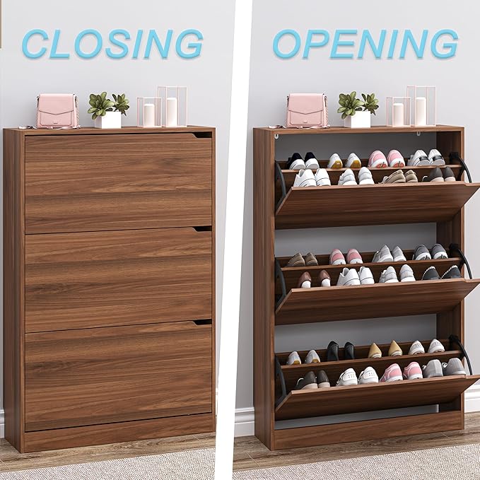 BORNOON Shoe Cabinet with 3 Flip Drawers, Slim Narrow Shoe Storage Cabinet - Image 5
