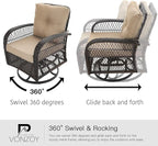 3 Pieces Patio Furniture Set, Outdoor Swivel Glider Rocker, Wicker Patio Bistro - Image 3