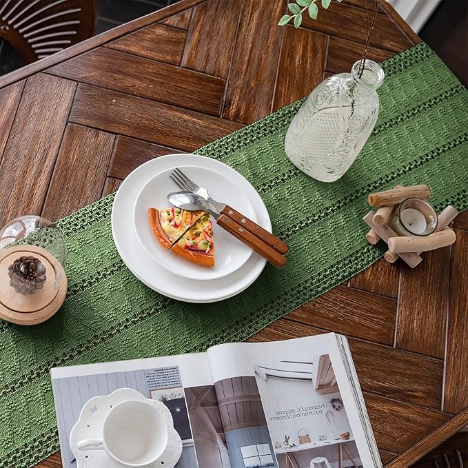 Macrame Table Runner Green Boho Table Runners - Image 2