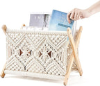 Mkono Macrame Magazine Rack Boho Storage Holder Standing Basket - Image 5