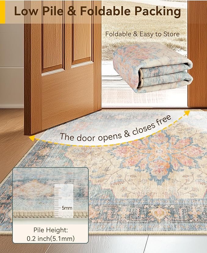 RELEANY Area Rugs 3'x5' Washable Non-Slip, Floral Vintage Distress Print - Image 3