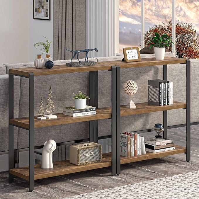 EXCEFUR Small Bookshelf, 3 Tier Short Low Book Shelf, Modern Metal and Wood - Image 6