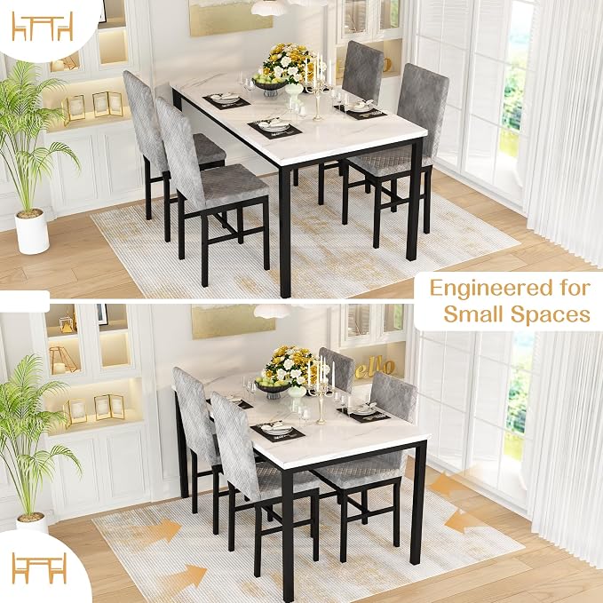 Recaceik Dining Table Set for 4, Modern 5 Piece Dining Table Set Faux Marble - Image 8