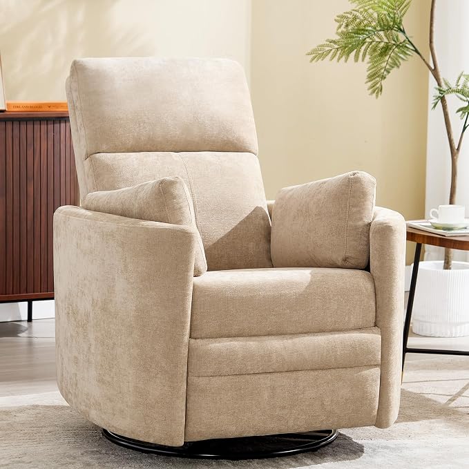 Manual Recliner 360°Swivel Glider Rocking Chair, Upholstered Nursery Adult - Image 3