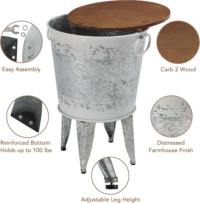 RUSTOWN Farmhouse Accent End Table, Rustic Antique Galvanized Side Coffee or - Image 5