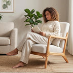 Mid Century Modern Accent Chair, Upholstered Corduroy Armchair - Image 9