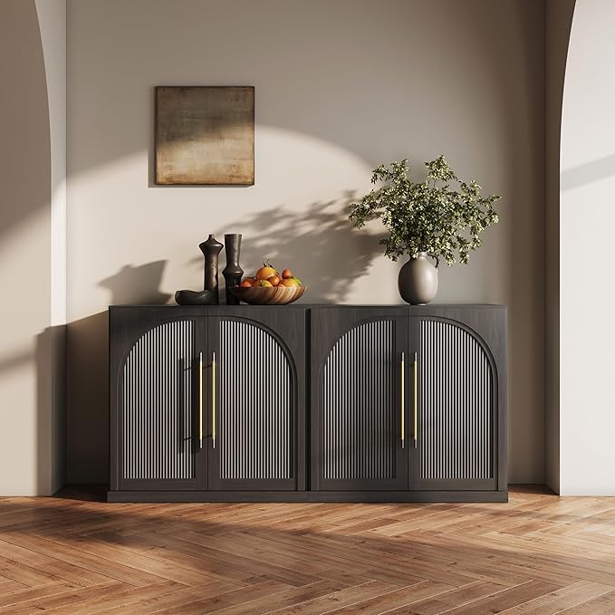 BELLEZE 3 Tier Bookshelf with Double-Arc Door by BELLEZE