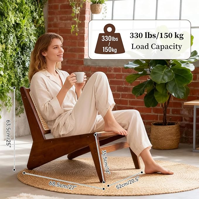 Furlide Rattan Chair 2Pcs, Mid-Century Accent Chair, Rattan Lounge Chair - Image 2