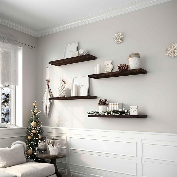 YYWUOJJ Wood Floating Shelves for Wall Decor, Rustic Wall Shelves for Bedroom - Image 3