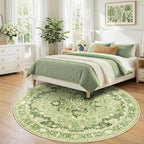 RELEANY Area Rugs Round 8ft Washable Non-Slip, Floral Vintage Distress Print - Image 3