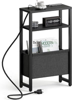 Narrow Side Table with Charging Station, Slim End Table with Magazine Rack by IRCPEN