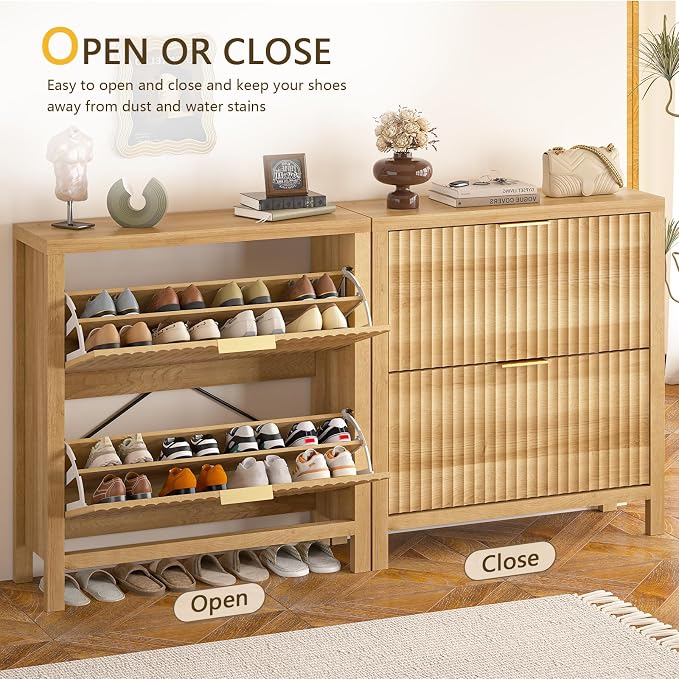 YOMILUVE Shoe Cabinet Storage for Entryway, Fluted Shoe Cabinet - Image 7