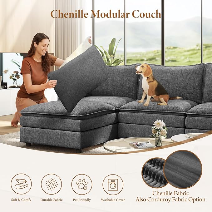 Vesgantti 142" U Shaped Sectional Couch, Comfy Cloud Modular Sectional Sofa - Image 4