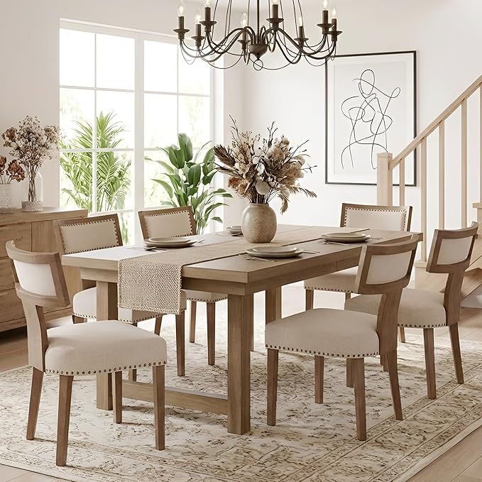 HNY Mid Century Modern Dining Chairs Set of 4, Farmhouse Linen Fabric - Image 8