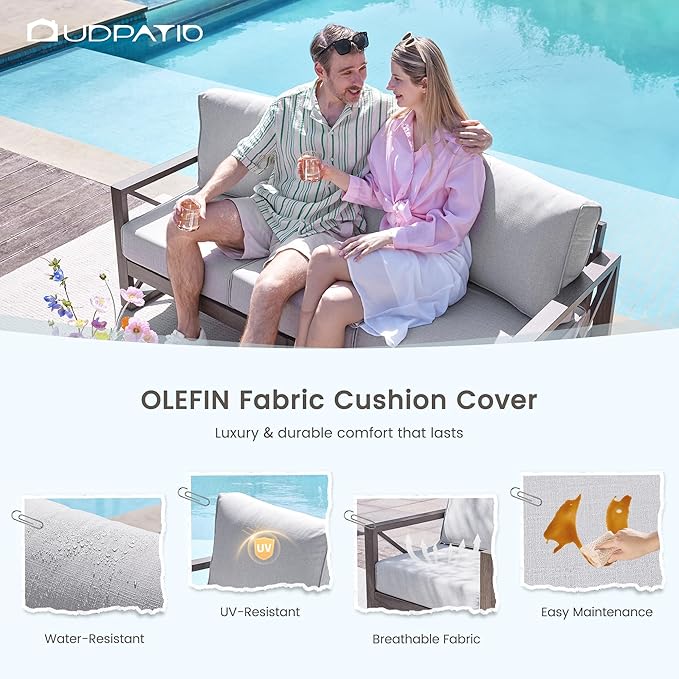 UDPATIO Aluminum Patio Furniture Set, Faux Wood Grain Modern Outdoor Furniture - Image 6