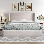 Allewie Full Size Lift Up Storage Bed, Modern Wingback Headboard, Hydraulic - Image 6