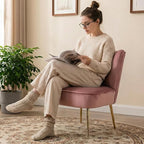 Velvet Accent Chairs Set of 2 Comfy Living Room Chair Armless Slipper Chair Mid - Image 4