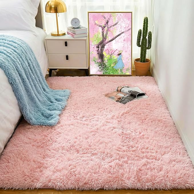 PAGISOFE 3x5 Pink Fluffy Shag Area Rugs - Image 4