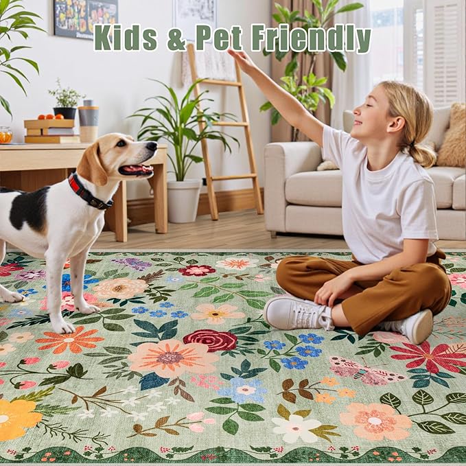 Area Rug Living Room Rugs: Floral 5x7 Washable Rug Vintage Soft Boho Non-Slip - Image 7