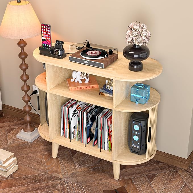 LUVIOHOME Large Round Record Player Stand - Image 4