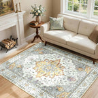 RELEANY Area Rugs 4'x6' Washable Non-Slip, Floral Vintage Distress Print by RELEANY