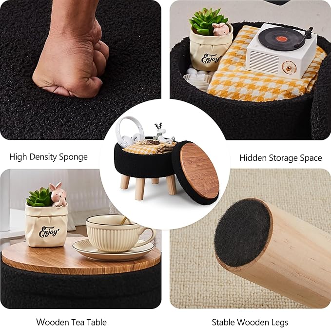 Wimarsbon Storage Ottoman, Modern Round Footrest - Image 4