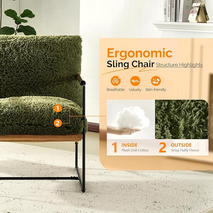 VINGLI 28" Wide Plush Upholstery Sling Modern Accent Chairs Set of 2, Cute - Image 5