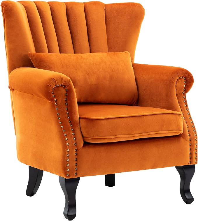 Mid Century Accent Chair Modern Tufted Wingback Armchairs Club Chair Velvet - Image 4