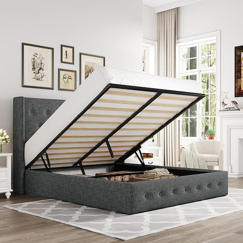 Allewie Queen Size Lift Up Storage Bed, Button Tufted Headboard by Allewie