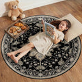 RELEANY Area Rugs Round 4ft Washable Non-Slip, Floral Vintage Distress Print by RELEANY