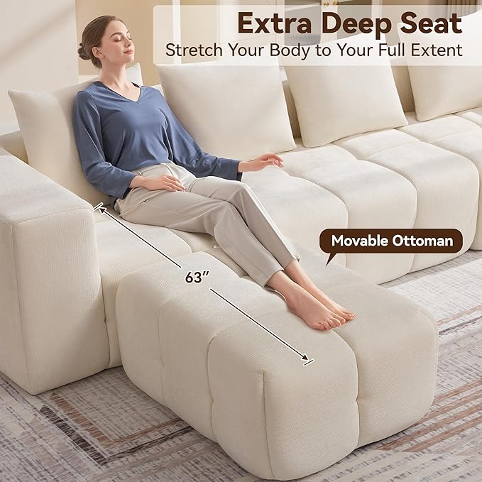 119" Boneless U-Shaped Sofa Couch - Image 4